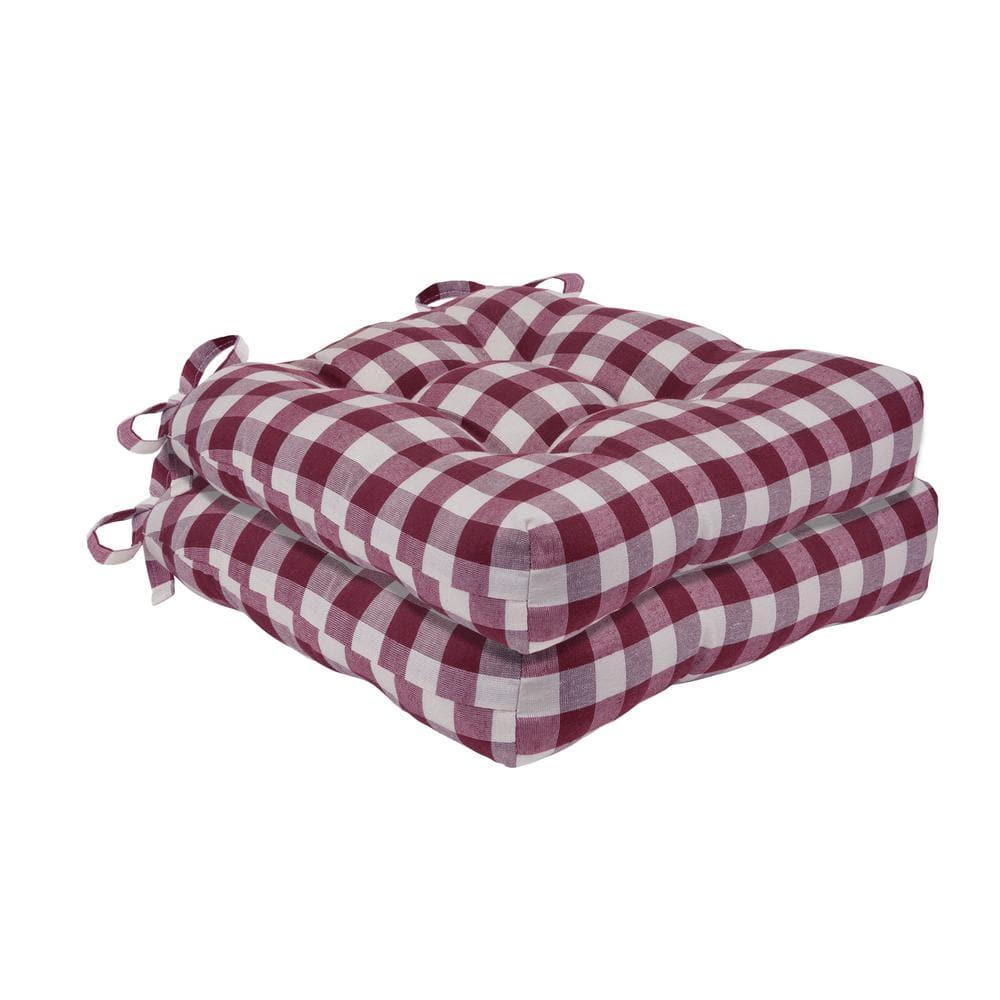 Kate Aurora Set of 2 Country Farmhouse Plaid Stain/Water Resistant Chair Cushions - Burgundy