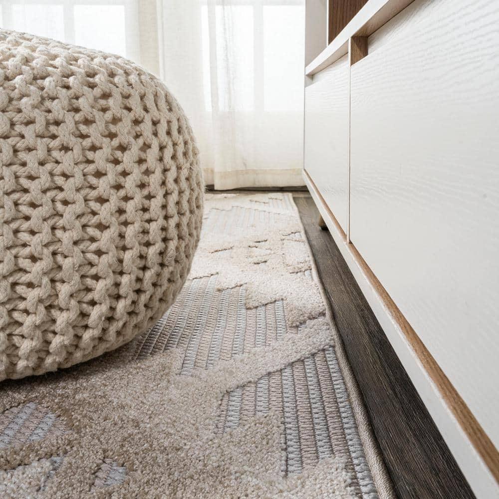2'x10' Sumak High-Low Pile Neutral Diamond Kilim Indoor/Outdoor Runner Rug, Beige/Gray - JONATHAN Y