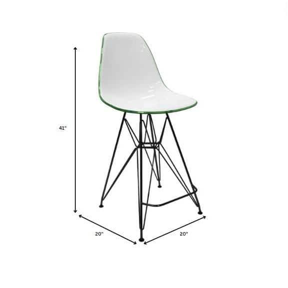 LeisureMod Cresco Mid Century Modern Acrylic Counter Height Barstool with Black Steel Base – Ideal for Kitchens and Dining Rooms, White/Green