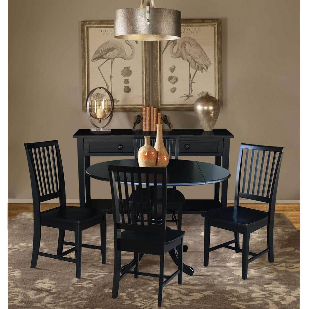 International Concepts Solid Wood 5-Piece Dining Set with 42 in. Dual Drop Leaf Table and 4 Slat Back Dining Chairs in Black