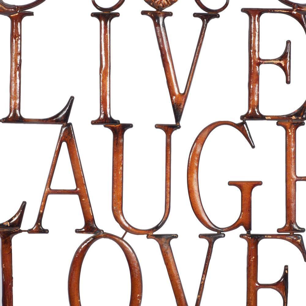 Deco 79 Metal Sign Live Love Laugh Wall Decor with Scrollwork, 21" x 1" x 28", Brown