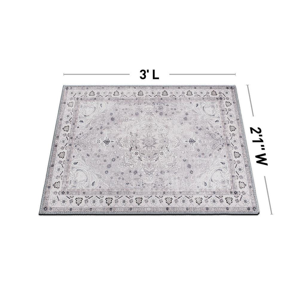 World Rug Gallery Transitional Medallion Machine Washable 2'1"x3' Gray Area Rug