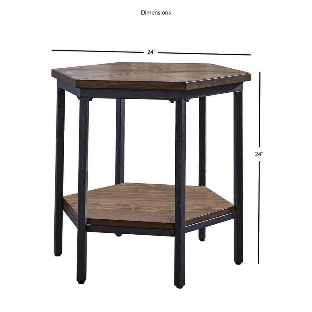 Ultimo Hexagon End Table Metal Brown - Steve Silver Co.: Adjustable Height, Wood Top, Dry Dust Care