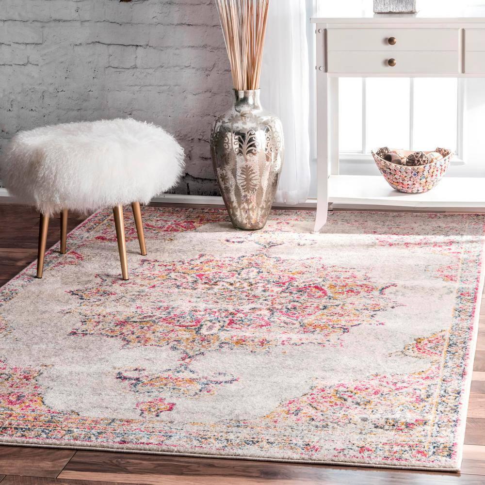 Nuloom Tabitha Oriental/Persian 4x6 Area Rug for Living Room Bedroom Dining Room Kitchen, Pink/Ivory