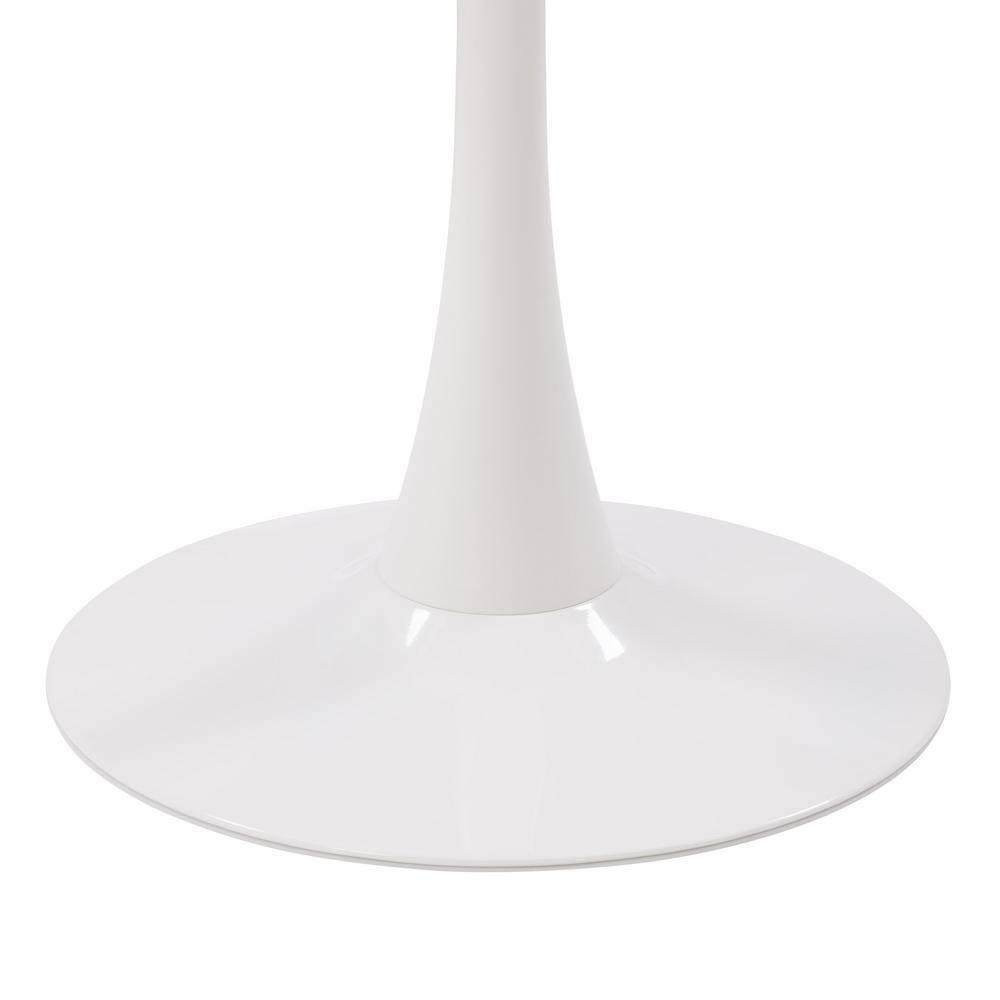CorLiving Ivo Modern Round White Marbled Engineered Wood and Steel Pedestal Dining Table - Small Pedestal Dining Room Table for 3, Ideal Small Round Kitchen Table, Bistro Cafe Table