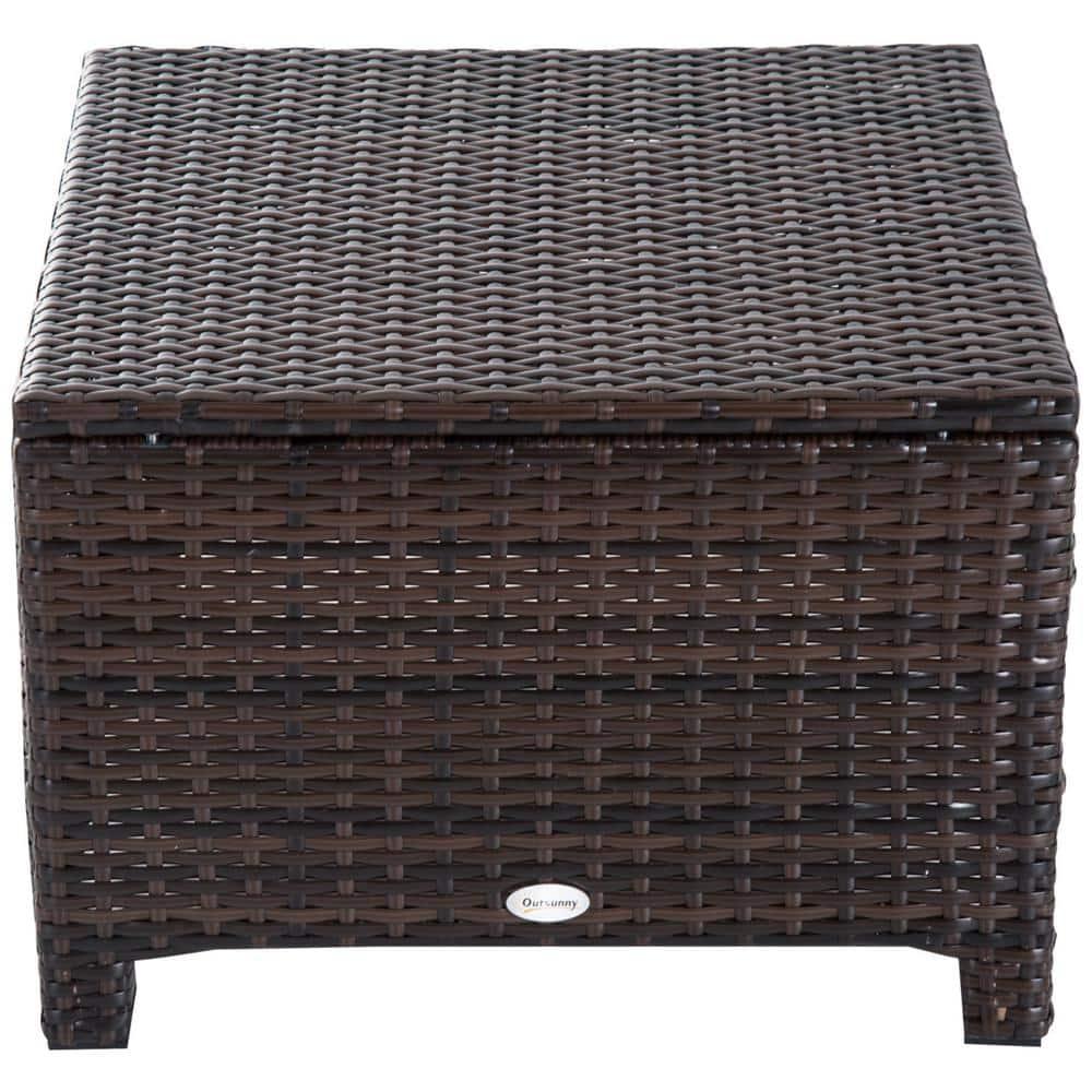 Outsunny 20" Outdoor Ottoman, PE Plastic Rattan Wicker, Fade-Resistant Patio Footrest with Soft Cushion, Steel Frame, Dark Brown, Cream White