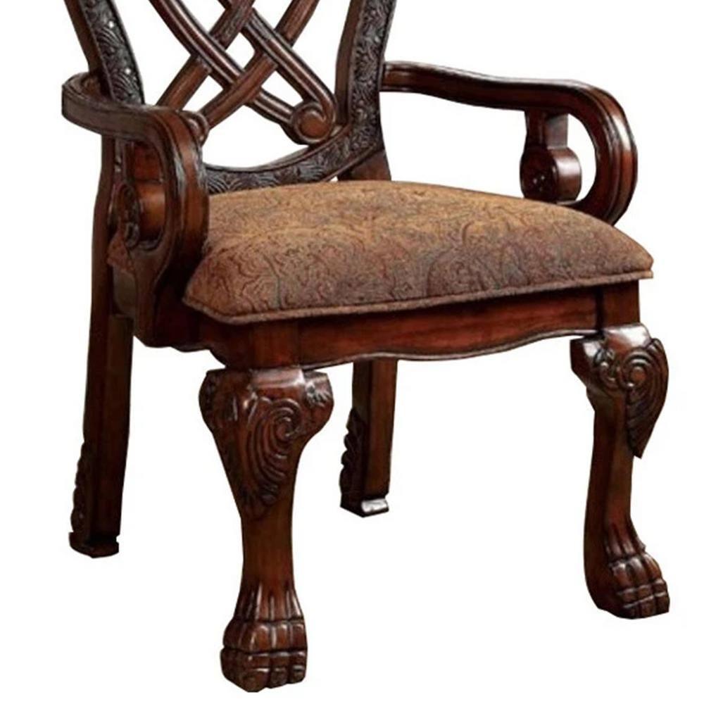Benzara Wyndmere Traditional Arm Chair, Cherry Finish, Set of 2