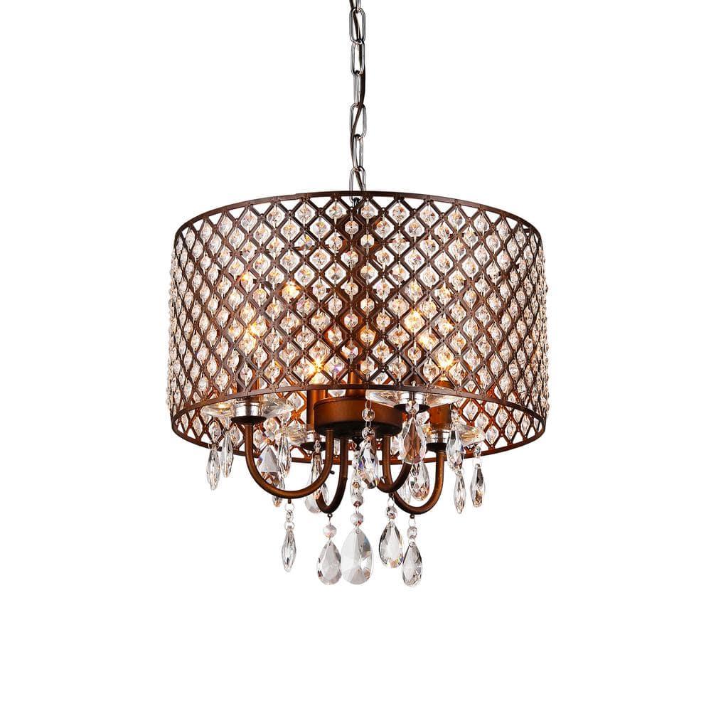 Warehouse of Tiffany Alexia Antique Bronze 4-Light Metal & Crystal Drum Chandelier