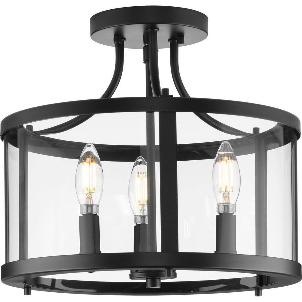 Gilliam Collection 13 in. Three-Light Matte Black New Traditional Semi-Flush Mount