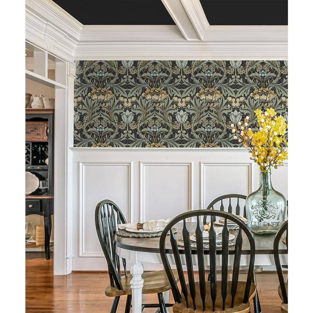 Seabrook Designs  Acanthus Floral Prepasted Wallpaper 20.5 in. W x 33 ft. L - Charcoal & Goldenrod