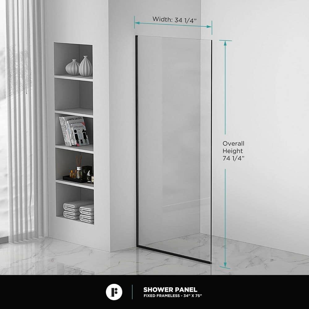 34'' W x 74.25'' H Semi-Frameless Fixed Glass Panel