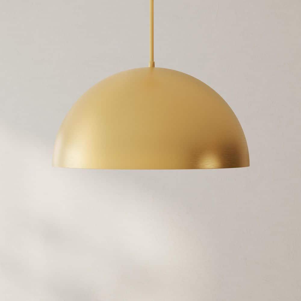 Progress Lighting, Perimeter, 1-Light Pendant, Brushed Gold, Open Shade: Iconic modern design with elegant metal dome.