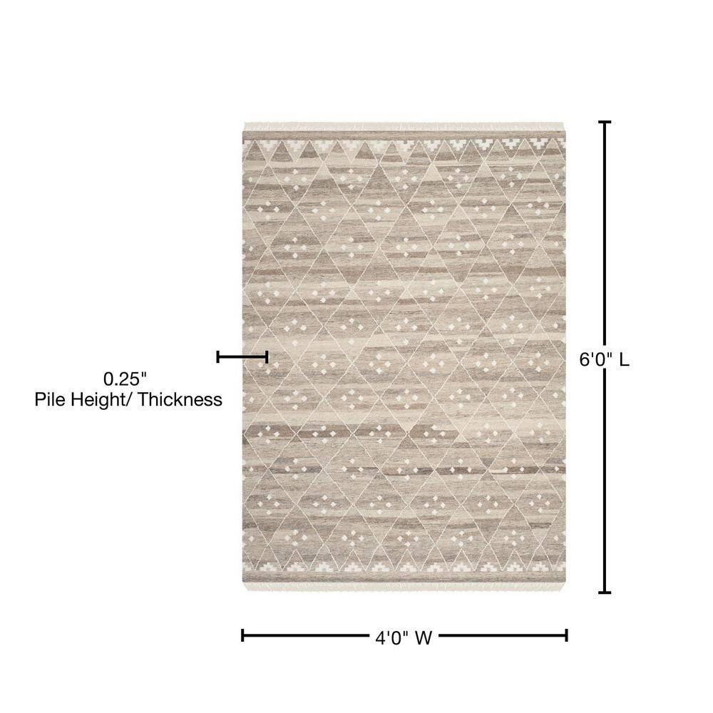 Natural Kilim Hand Woven Wool/Viscose/Cotton Geometric Rug in Natural Beige/Ivory