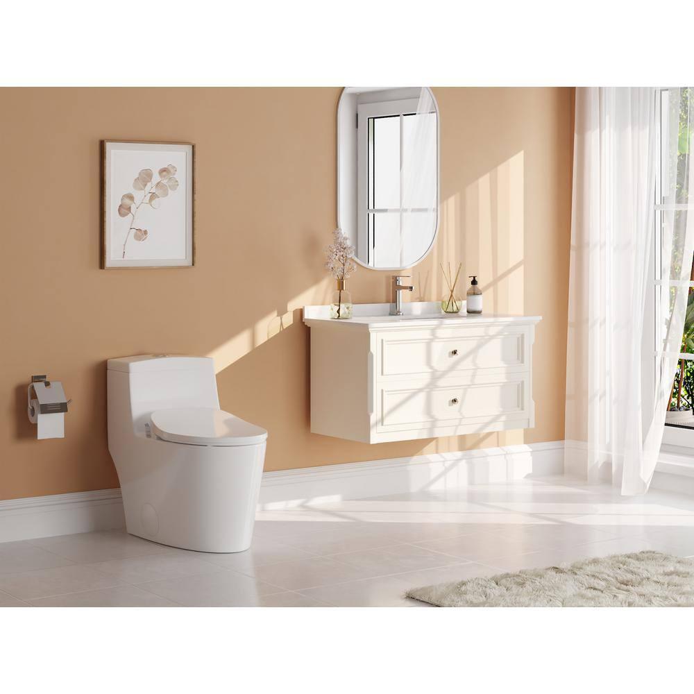 Electric Quiet Close Bidet Seat for Elongated Toilets in White