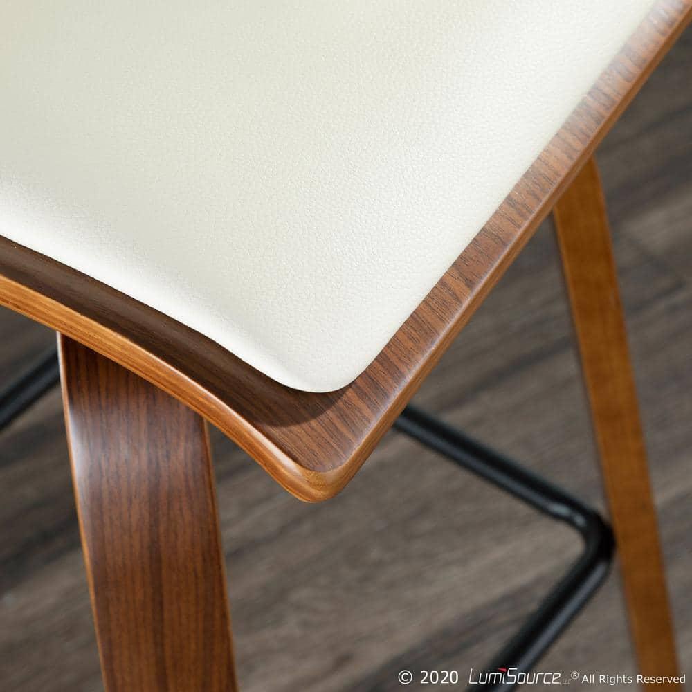 Set of 2 Folia Upholstered Counter Height Barstools Cream/Walnut - Lumisource: Wood Frame, Foam Padded Seat, Swivel Function