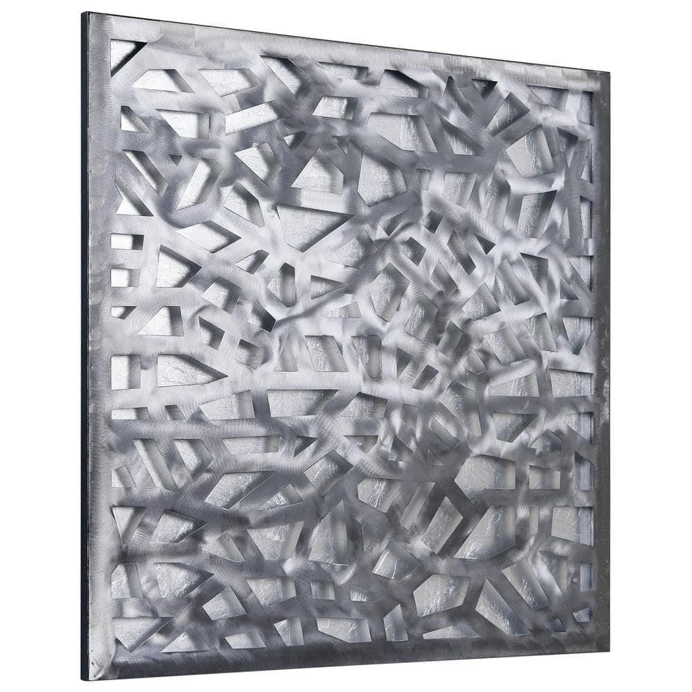 Empire Art Direct PSL-19309-3232 'Silver Enigma' Polished Steel Silver Leaf 3D Abstract Metal Wall Art