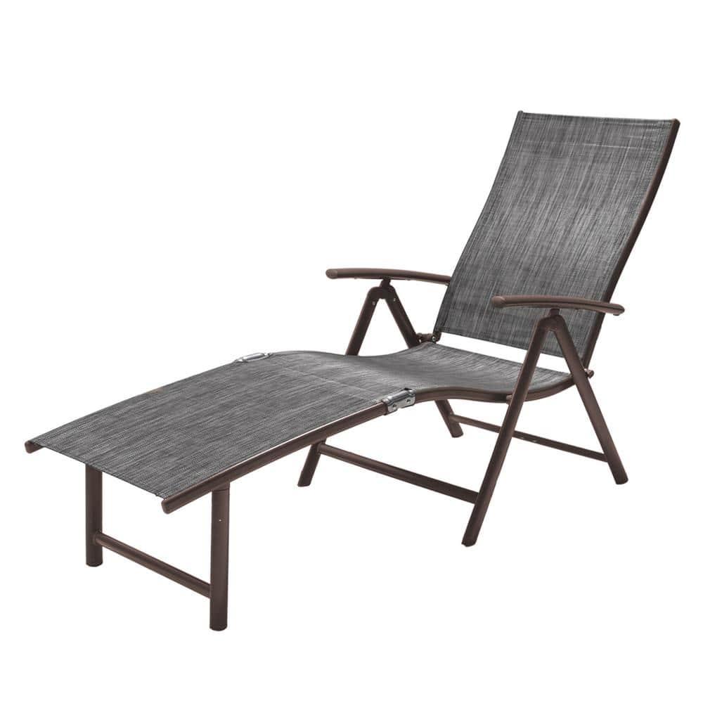 Crestlive Products Outdoor Aluminum Folding Patio Chaise Lounge Chair, Dark Gray