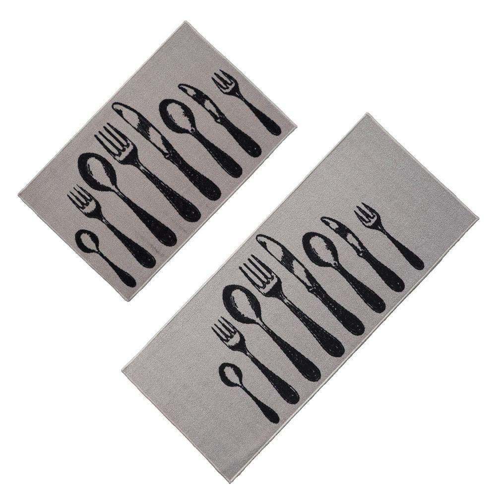 Evideco Comfort Chef Kitchen Runner Mats, Cutlery Design, Low-Profile, Universal Fit, 32"/48"L x 20"W (Set of 2)