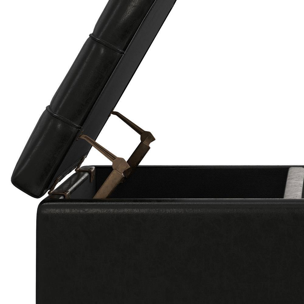 Simpli Home Laura 36"W Upholstered Square Storage Ottoman with Split Lift Top and 2 Storage Compartments