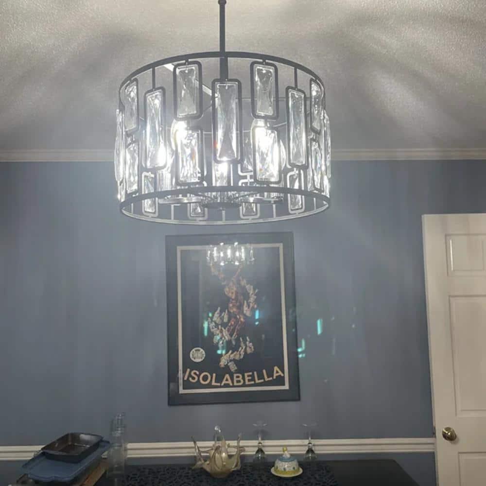 C Cattleya 5-Light Black Drum Chandelier with Clear Crystals