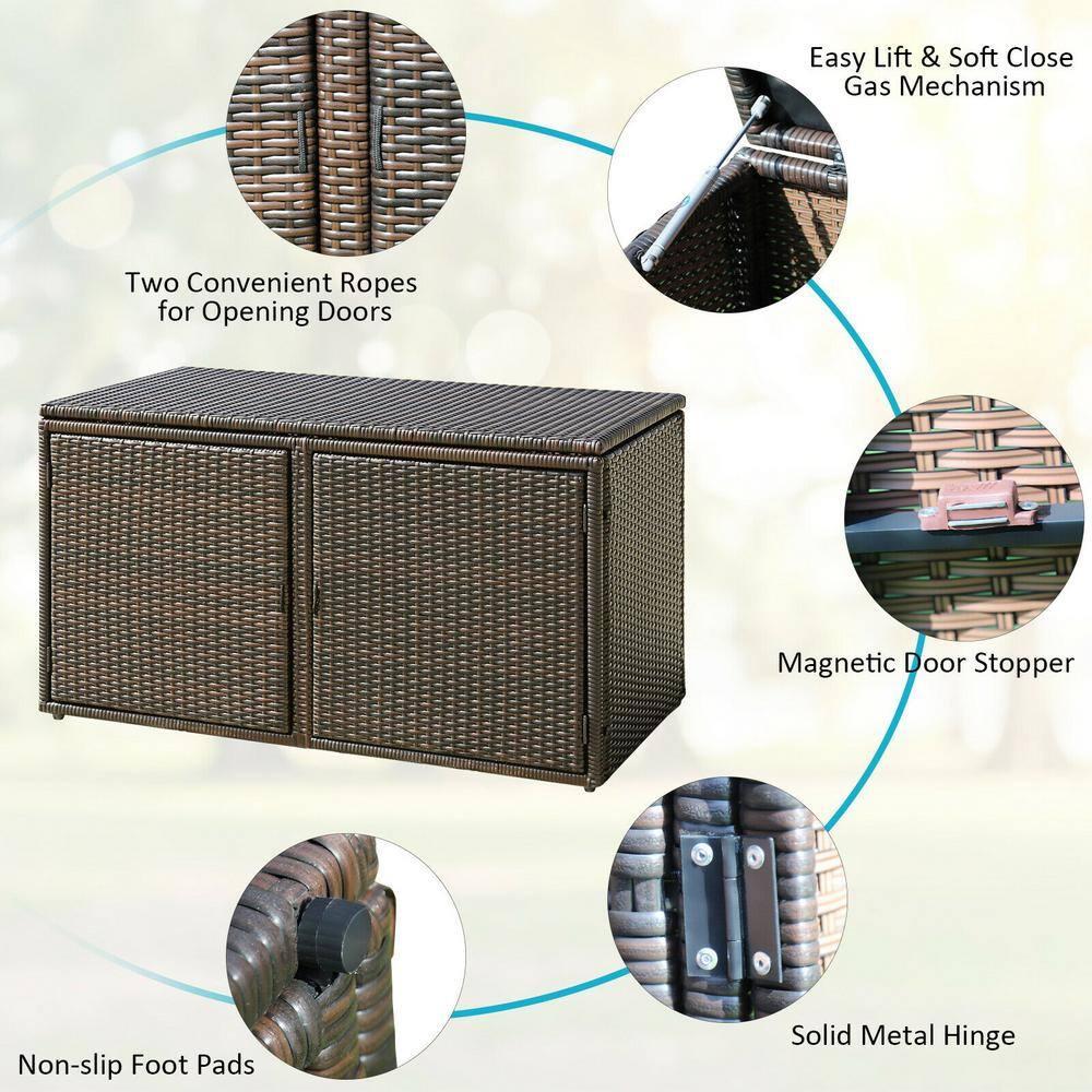 Kadyn 88 Gallon Garden Patio Rattan Storage Container Box-Brown