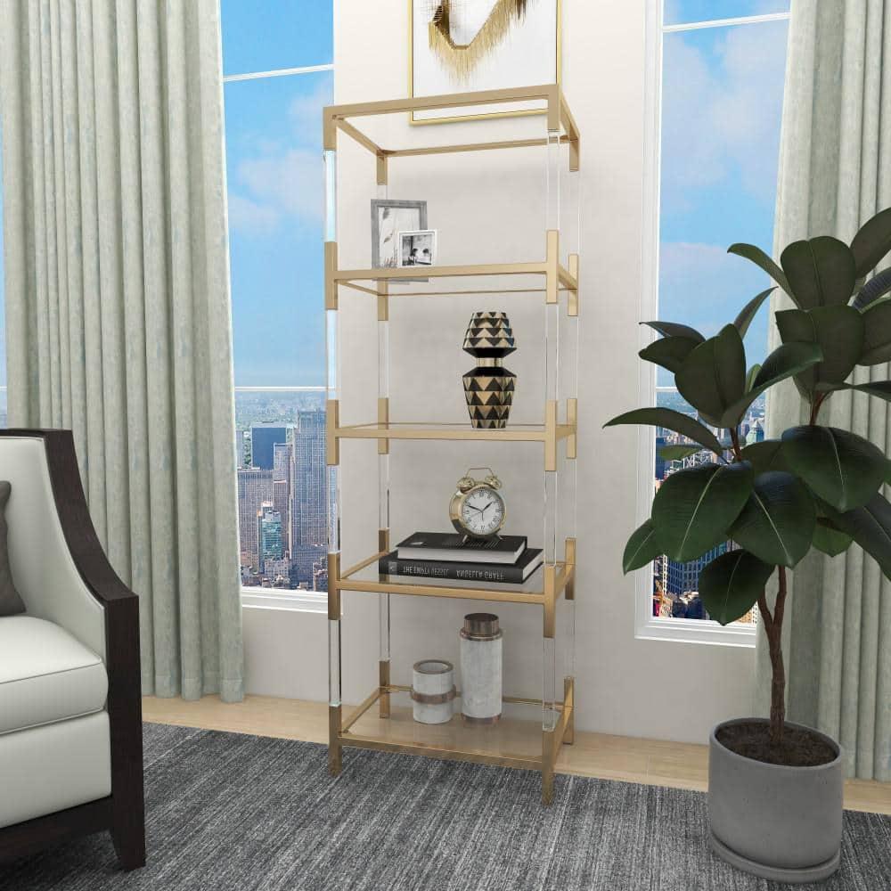 69" Metal and Acrylic Bookcase Gold - Olivia & May: No Assembly, 5 Fixed Shelves