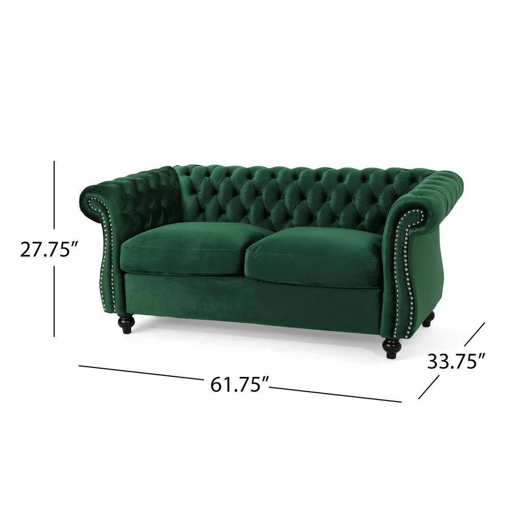 Noble House Aaniya Velvet Tufted Chesterfield Loveseat Sofa, Emerald