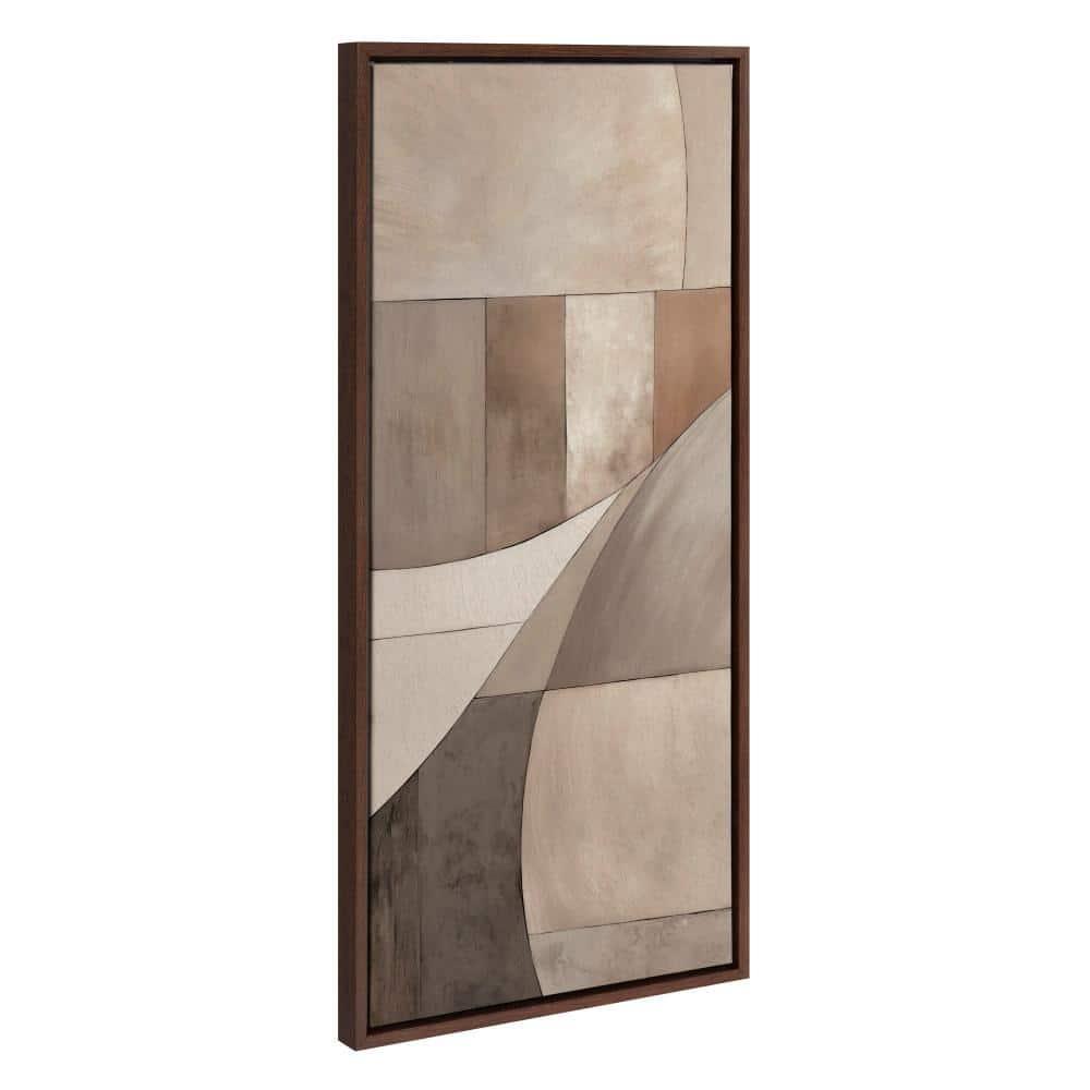 Kate & Laurel All Things Decor 18"x40" Sylvie Curved Grid Abstract on Neutral Linen Framed Canvas by The Creative Bunch Studio Brown
