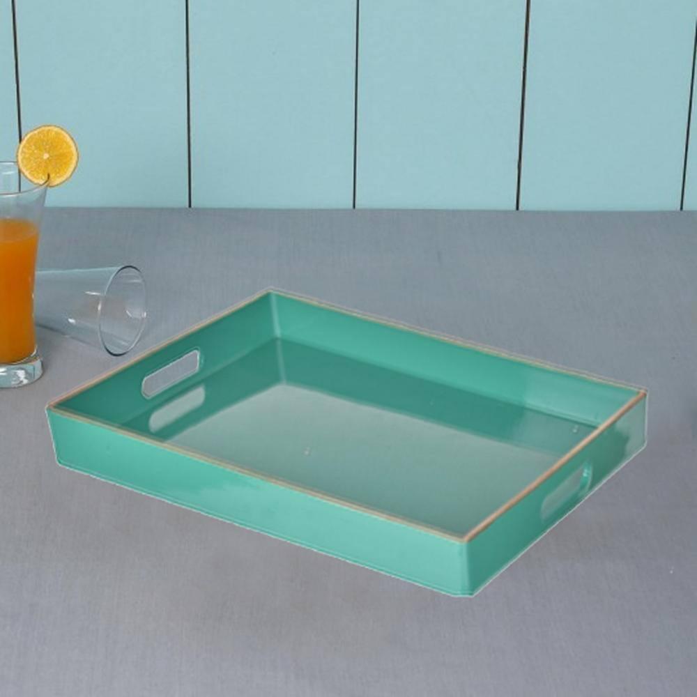 Green Benzara BM145601 Mimosa Square Tray With Cutout Handles