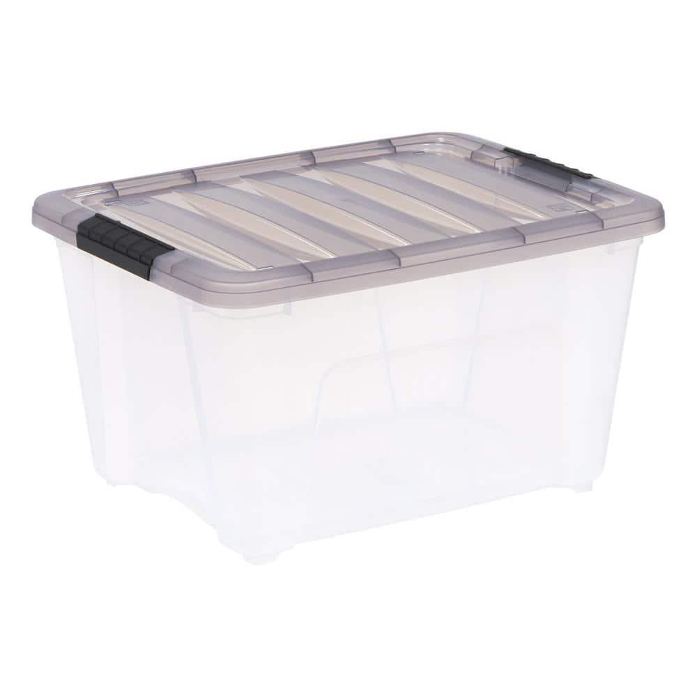 IRIS 32qt Stack and Pull Plastic Storage Bin: Clear & Gray, Stackable, Portable, Latch Closure, Built-In Handles