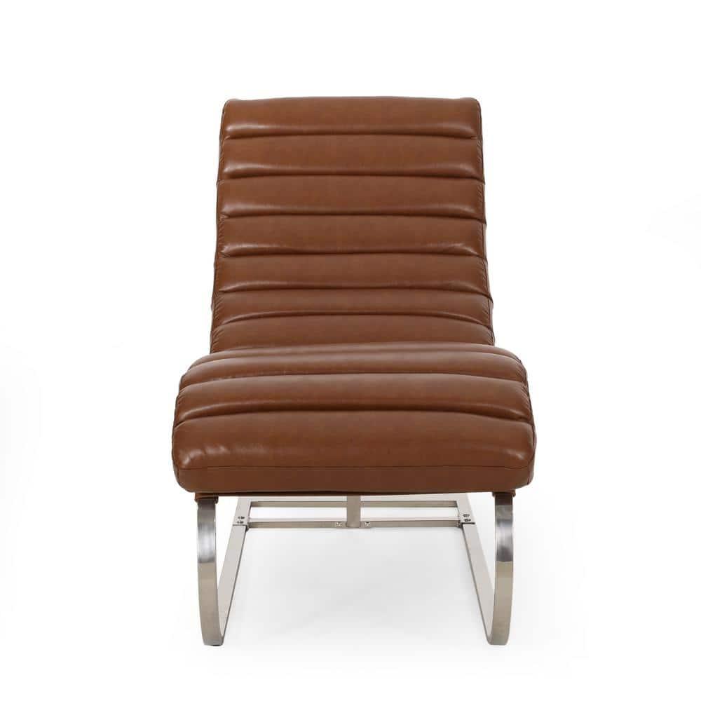 Noble House Amuri Indoor Faux Leather Tufted Chaise Lounge, Cognac