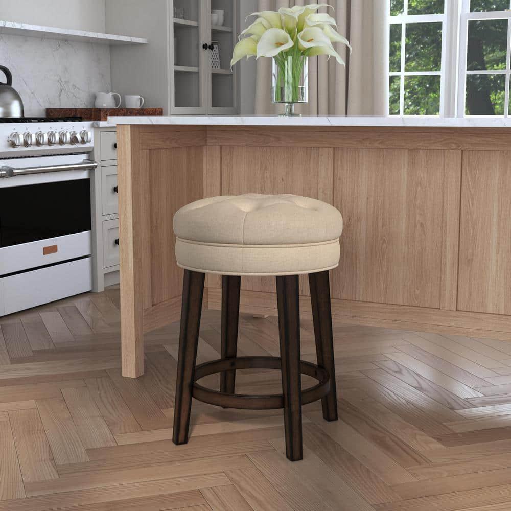 Krauss Backless Counter Height Barstool: Linen Upholstery, Charcoal Wood Frame - Hillsdale Furniture
