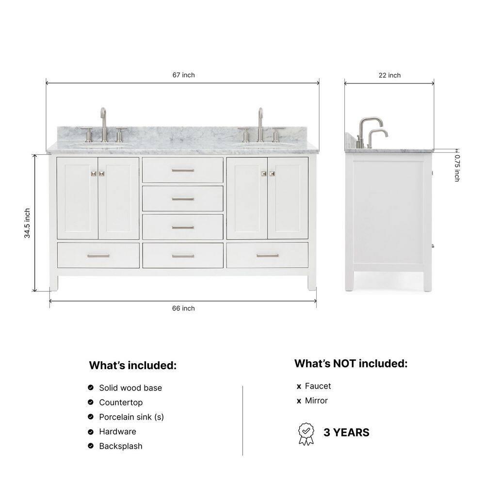 Ariel A067dcw2ovo Cambridge 67" Free Standing Double Oval Basin Vanity Set - White