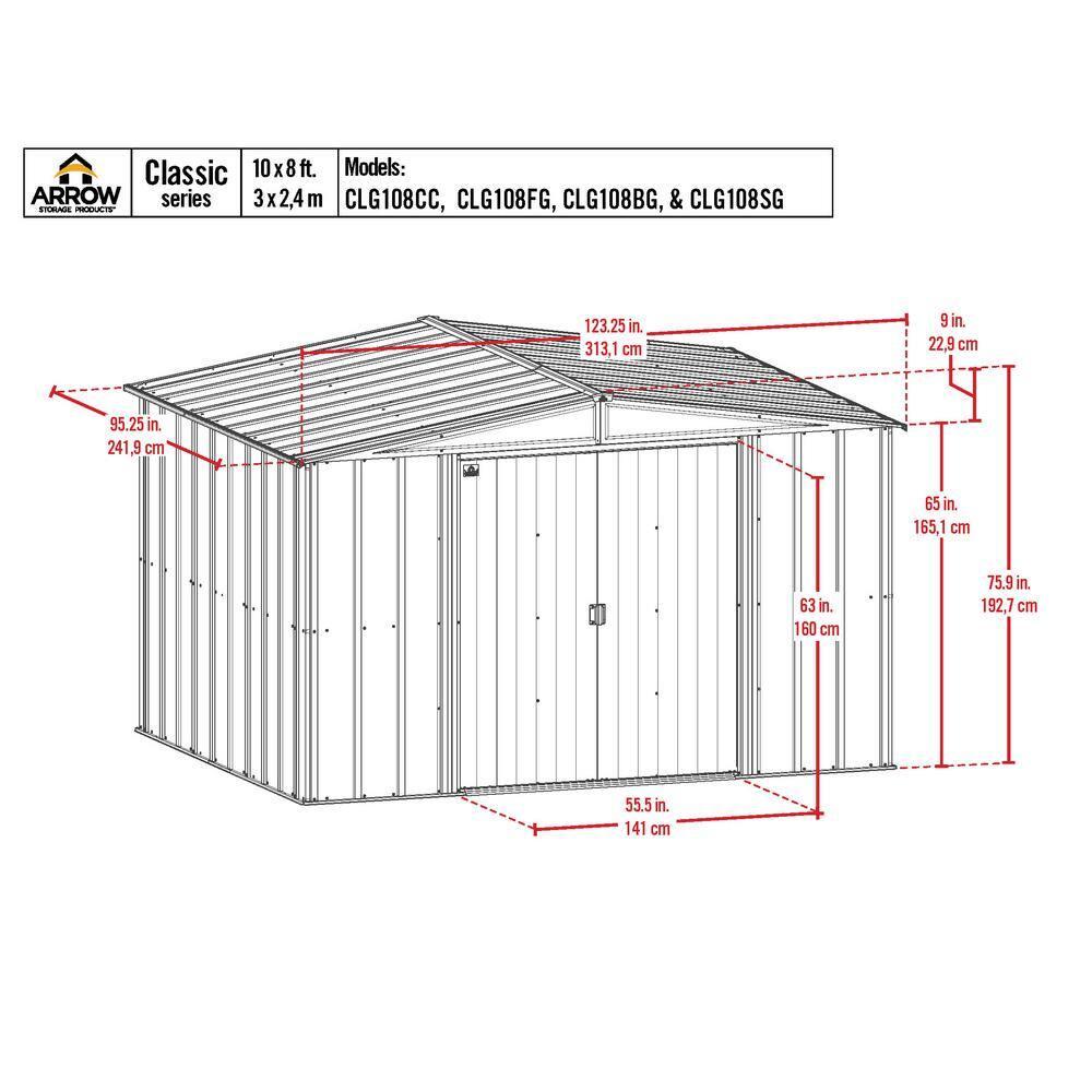 Arrow 10 ft. W x 8 ft. D Metal Storage Shed