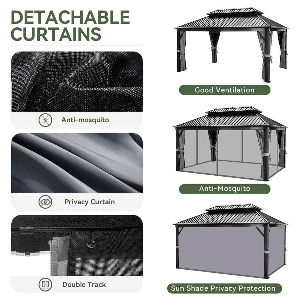 Edrosie Inc Aluminum Patio Gazebo  with Curtain and Netting