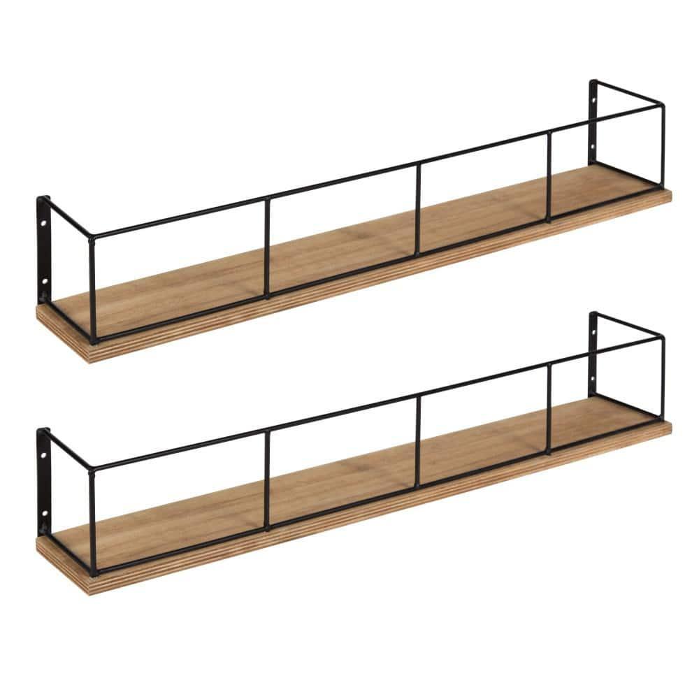 24" x 4" 2pc Decorative Wall Shelf Set Brown/Black - Uniek: Kate & Laurel No Assembly, Wood & Metal