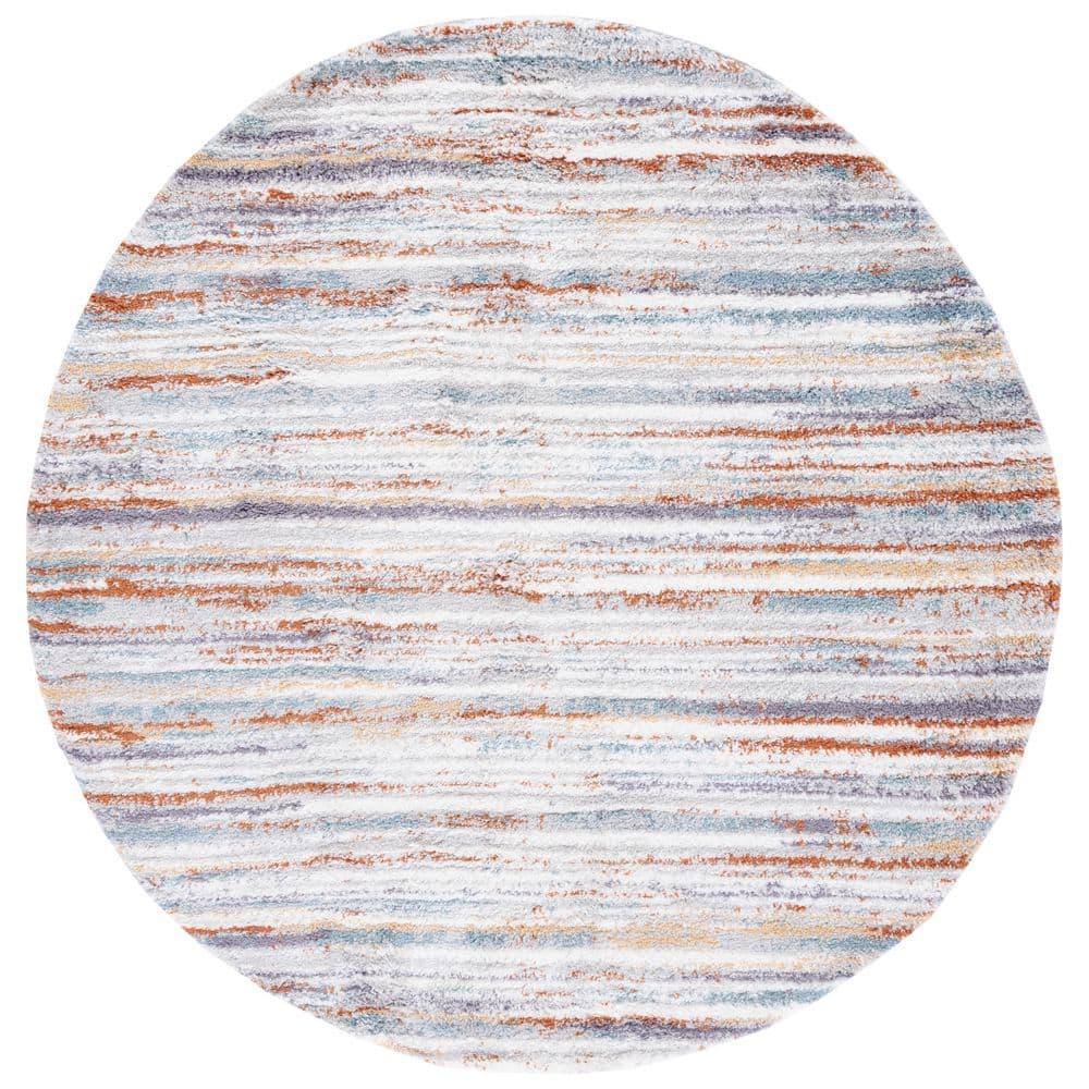 SAFAVIEH Berber Shag Jonette Abstract Area Rug, Blue Rust/Ivory, 4'5" x 4'5" Round
