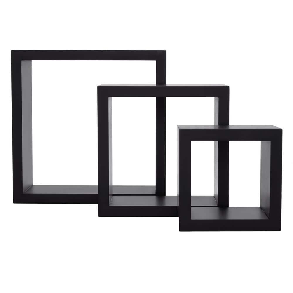 Set of 3 Cubbi Floating Wall Shelves Black: Wood Composite, Space-Saving, Various Sizes
