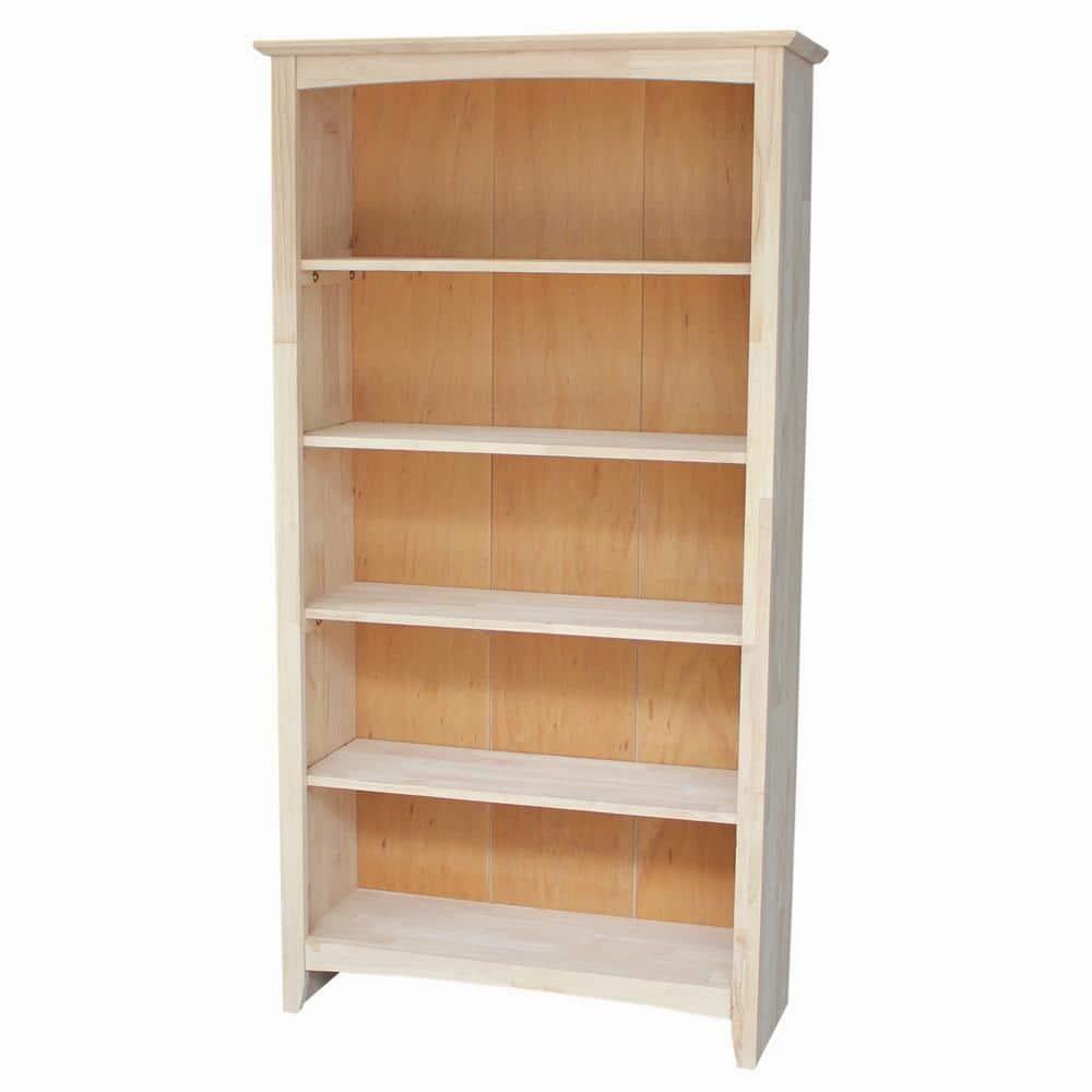 60" Shaker Bookshelf Unfinished - International Concepts: Solid Parawood, 5-Shelf Storage