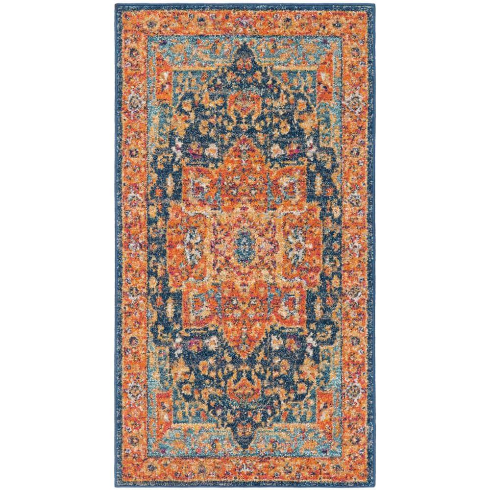 Evoke EVK275 Power Loomed Indoor Accent Rug - Blue/Orange - 2'2"x4' - Safavieh