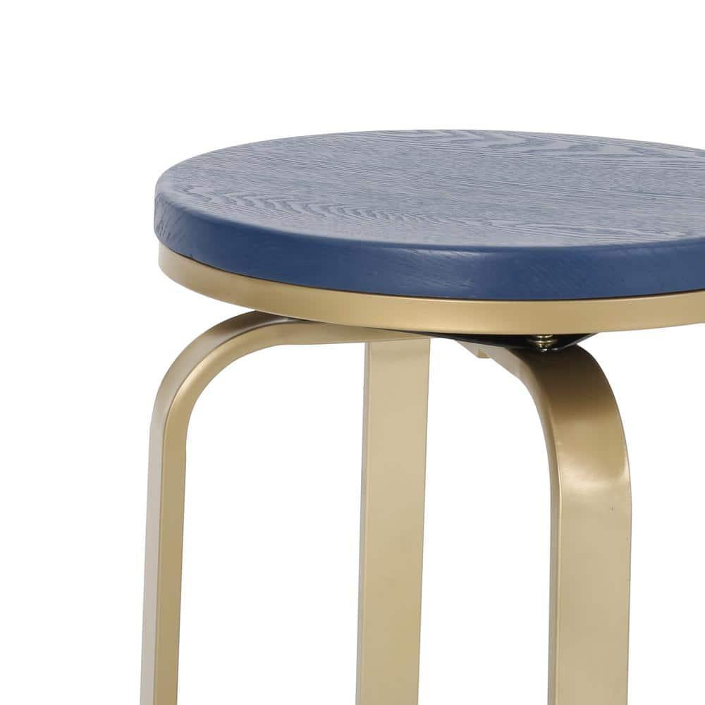 Noble House Skyla Modern Swivel Counter Stool in Blue and Gold (Set of 2)