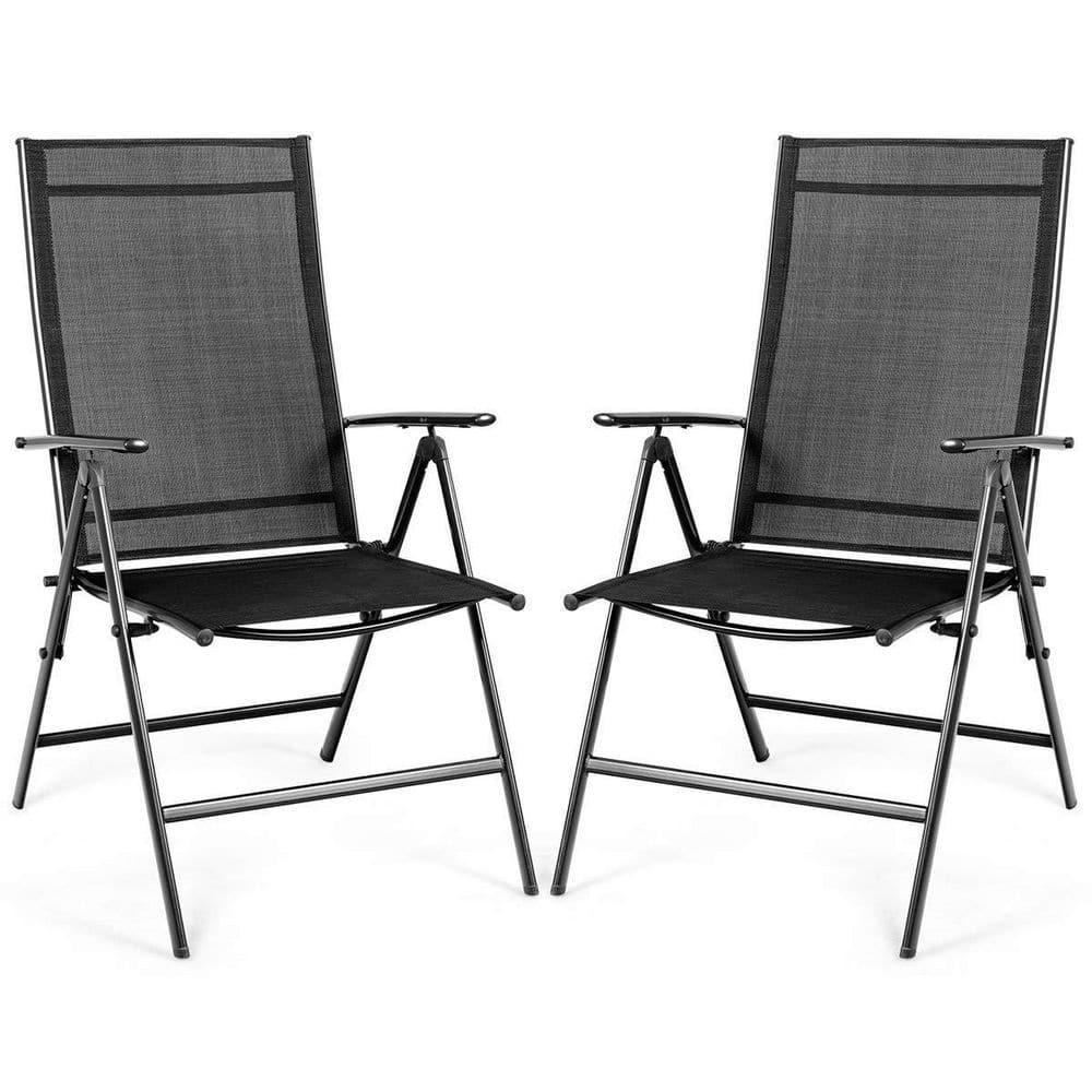 Costway Set of 2 Patio Folding Chair Recliner Adjustable  Black