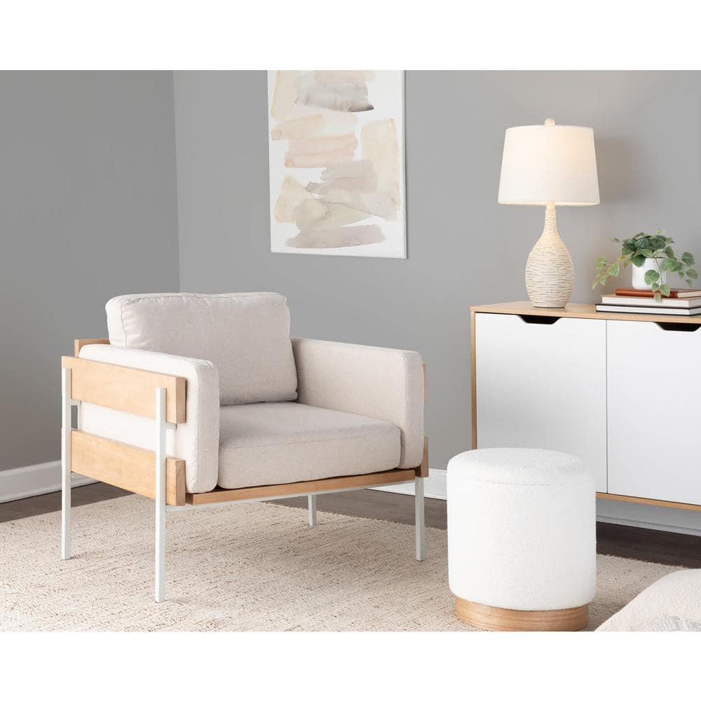 Kari Accent Chair White/Natural/Cream - LumiSource: Upholstered Polyester, Steel Frame, Removable Cushions