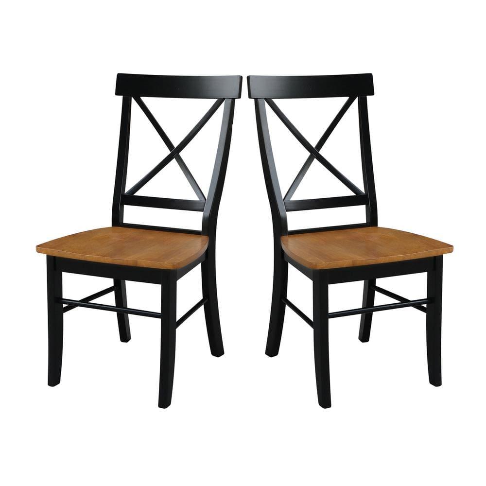 International Concepts Set of 2 X Back Chairs with Solid Wood Seats Black/Cherry Red: Hardwood Frame, Mid-Century Style