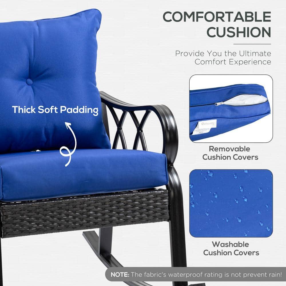 Mercer41 Outsunny Outdoor Wicker Rocking Chair with Padded Cushions, Aluminum Furniture Rattan Porch Rocker