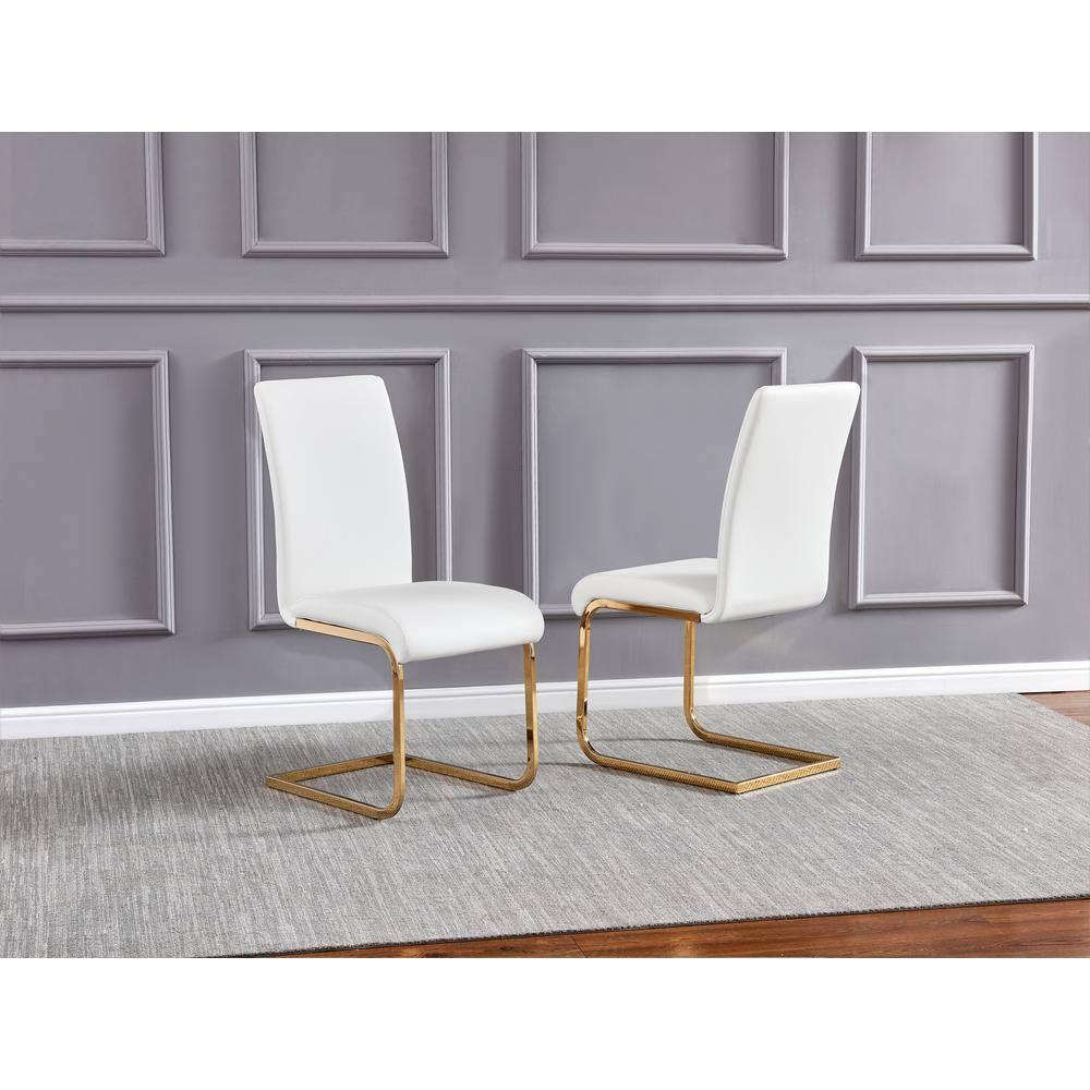 Alison Faux Leather Chrome Dining Side Chair in White/Gold (Set of 2)