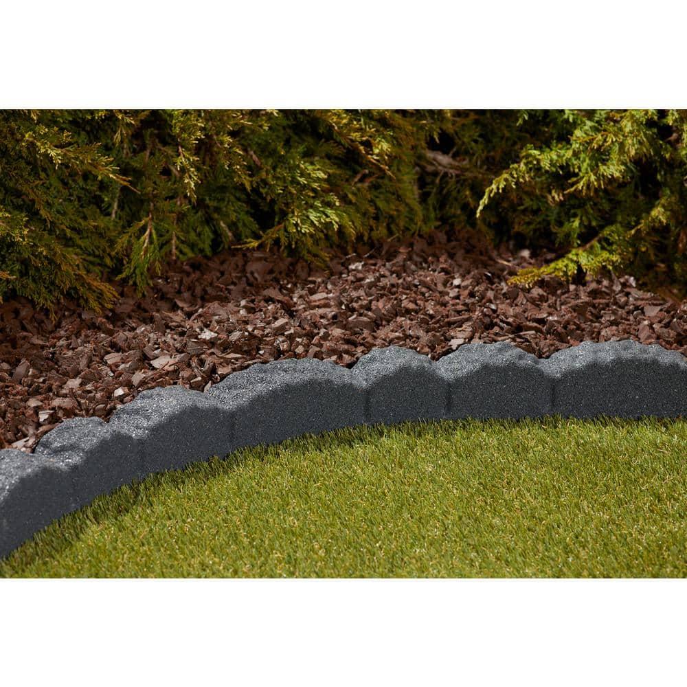 Rubberific Landscape Edging, 4' Gray Cobblestone Rubber Flower Garden Edging Border (4 Pack)