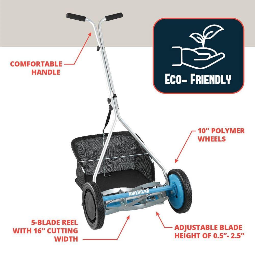 American Lawn Mower Company 1604-16 16-Inch 5-Blade Walk Behind Reel Mower with Grass Catcher