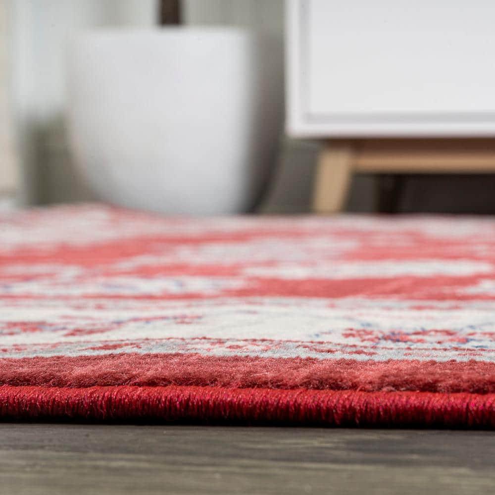 6' x 6' Modern Persian Vintage Moroccan Traditional Area Rug, Red/Ivory - JONATHAN Y