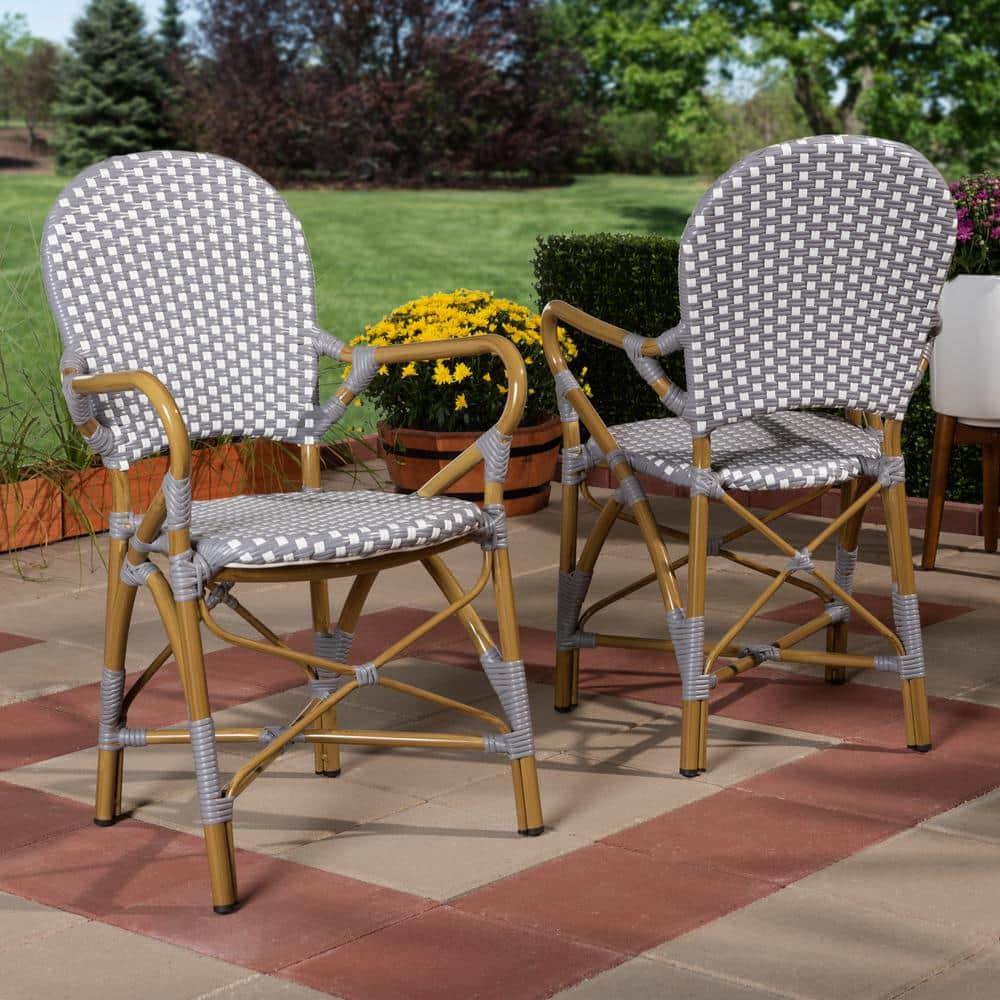 Set of 2 Baxton Studio Seva Classic French Indoor and Outdoor Beige and Red Bamboo Style Stackable Bistro Dining Chair Set